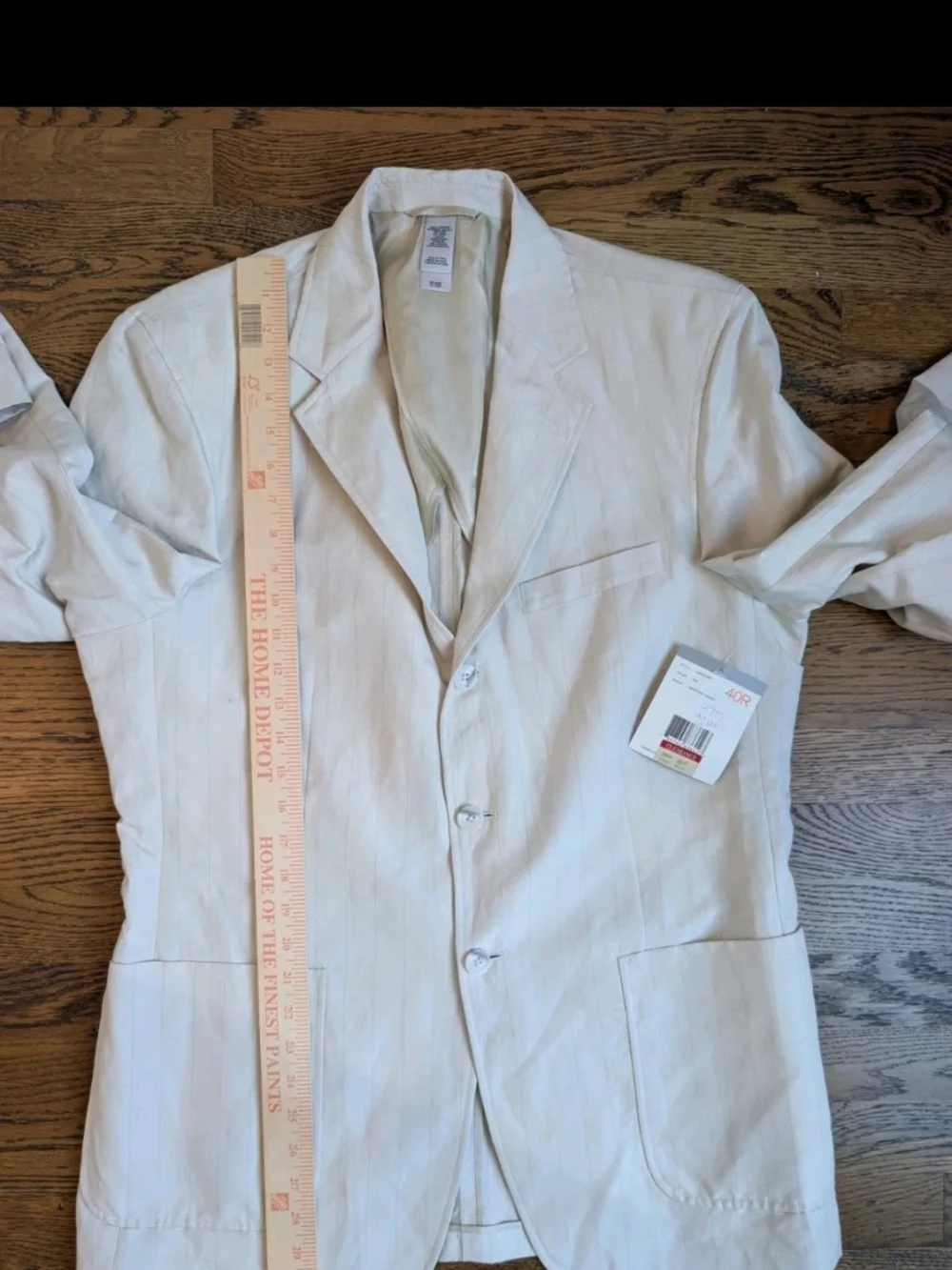 Claiborne Luxe Sport Coat Blazer Mens 40R Silk Linen Beige Striped Venetian NWT
